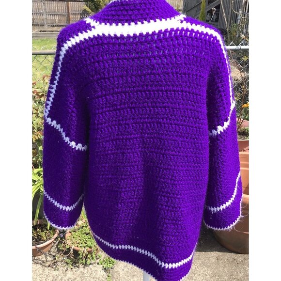 Vtg Crochet Jacket Handmade Granny Sq Cardigan Coatigan CottageCore Boho OOAK - Picture 6 of 16